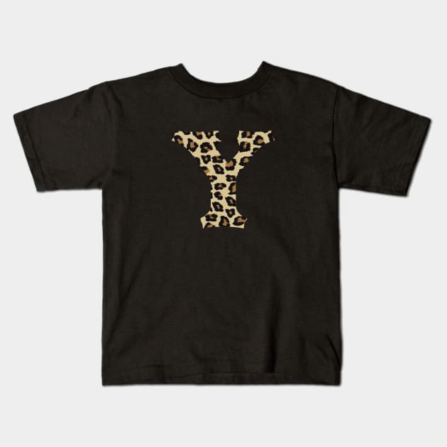 Letter Y Leopard Cheetah Monogram Initial Kids T-Shirt by squeakyricardo